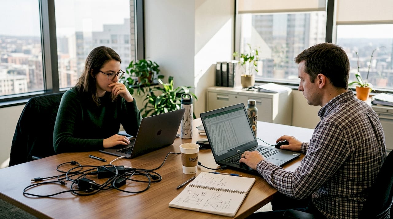IT staff collaborating in city office