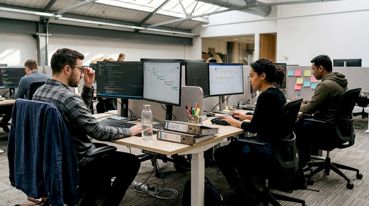 Software engineers working at desks