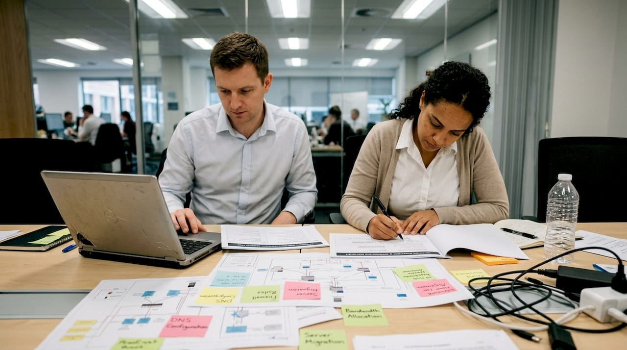 IT team reviewing deployment strategies checklist