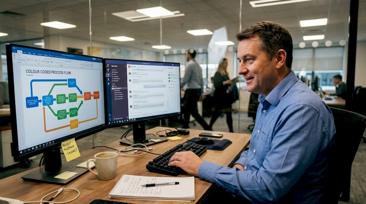 IT manager multitasking with workflow automation