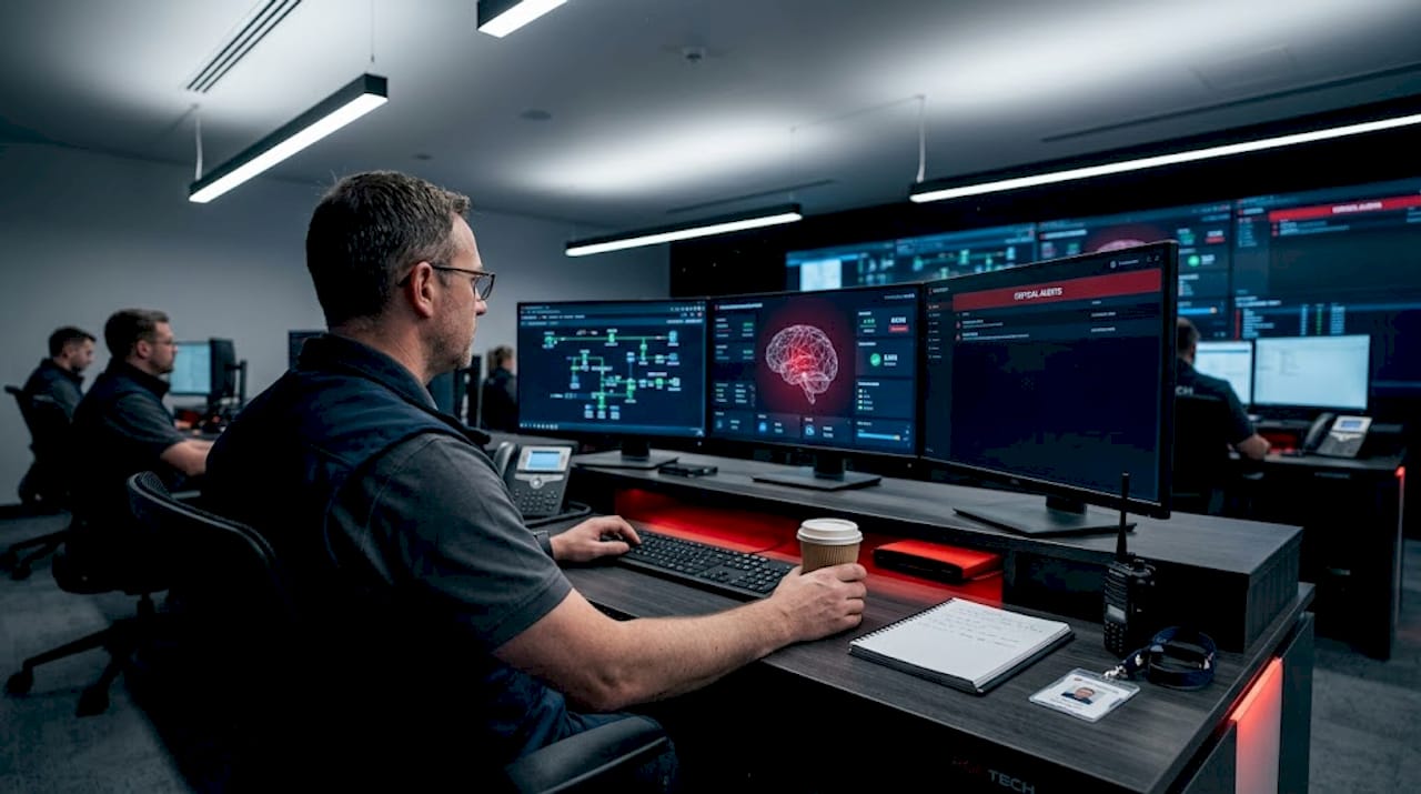 Engineer monitoring critical software systems in control room