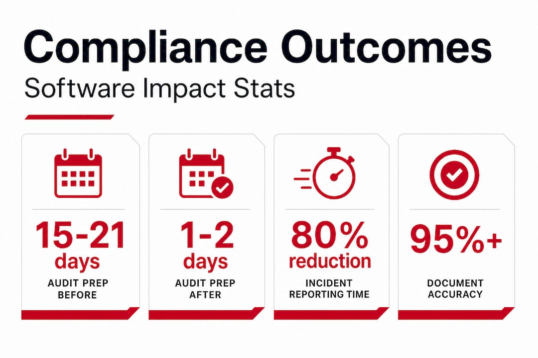 Compliance metrics before and after software stats