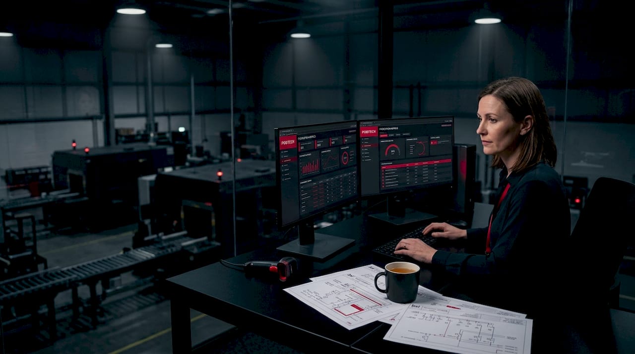 Engineer monitoring industrial workflow automation