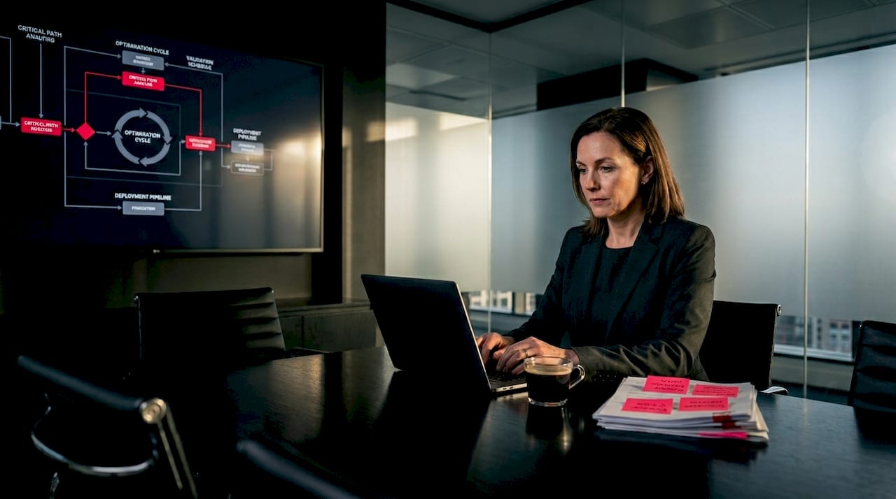 Executive reviewing process automation workflow