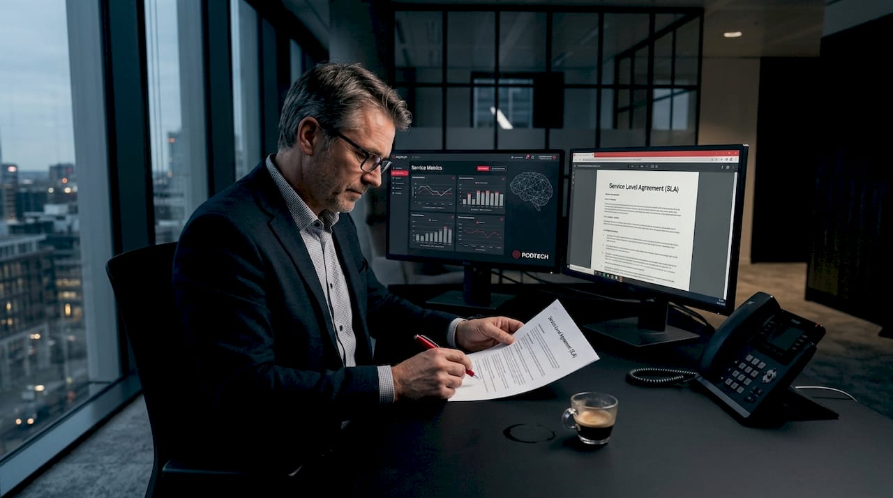 IT director reviewing printed software SLA