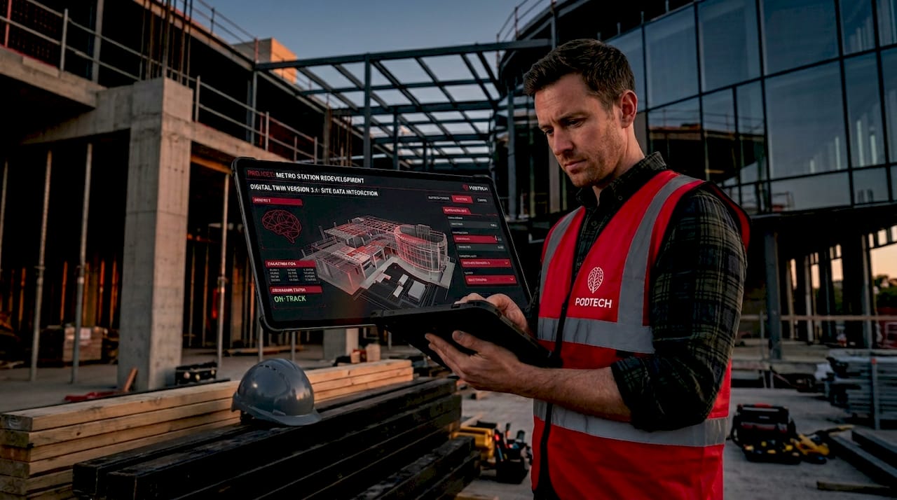 Engineer updating digital twin site model