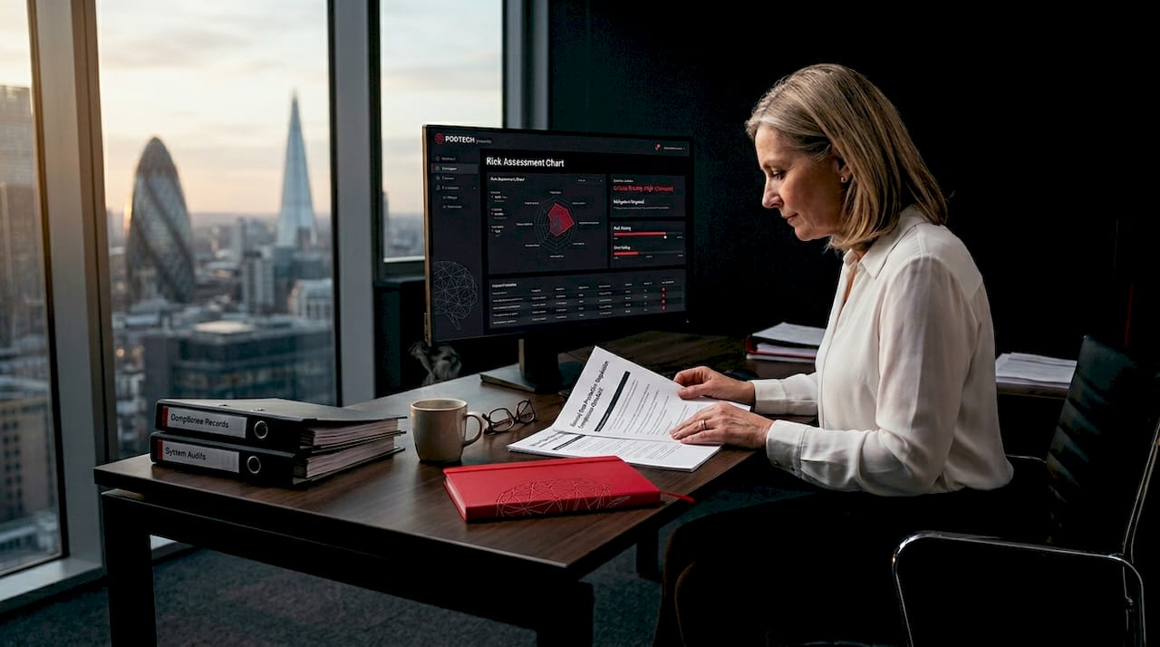 IT manager reviewing risk assessment workspace