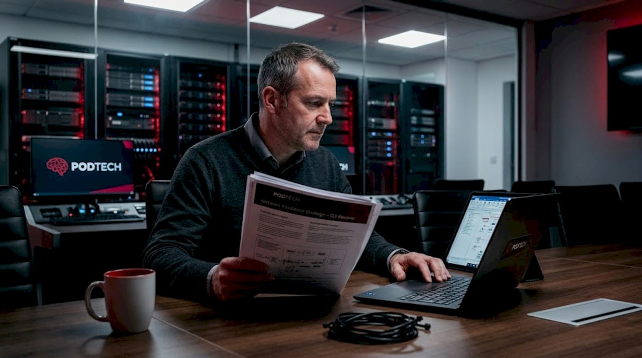 IT manager reviewing custom data centre plans