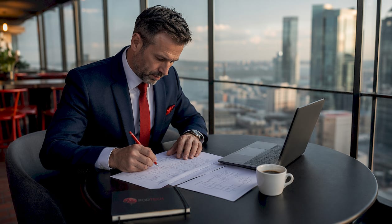 Businessman reviewing AI operational workflows