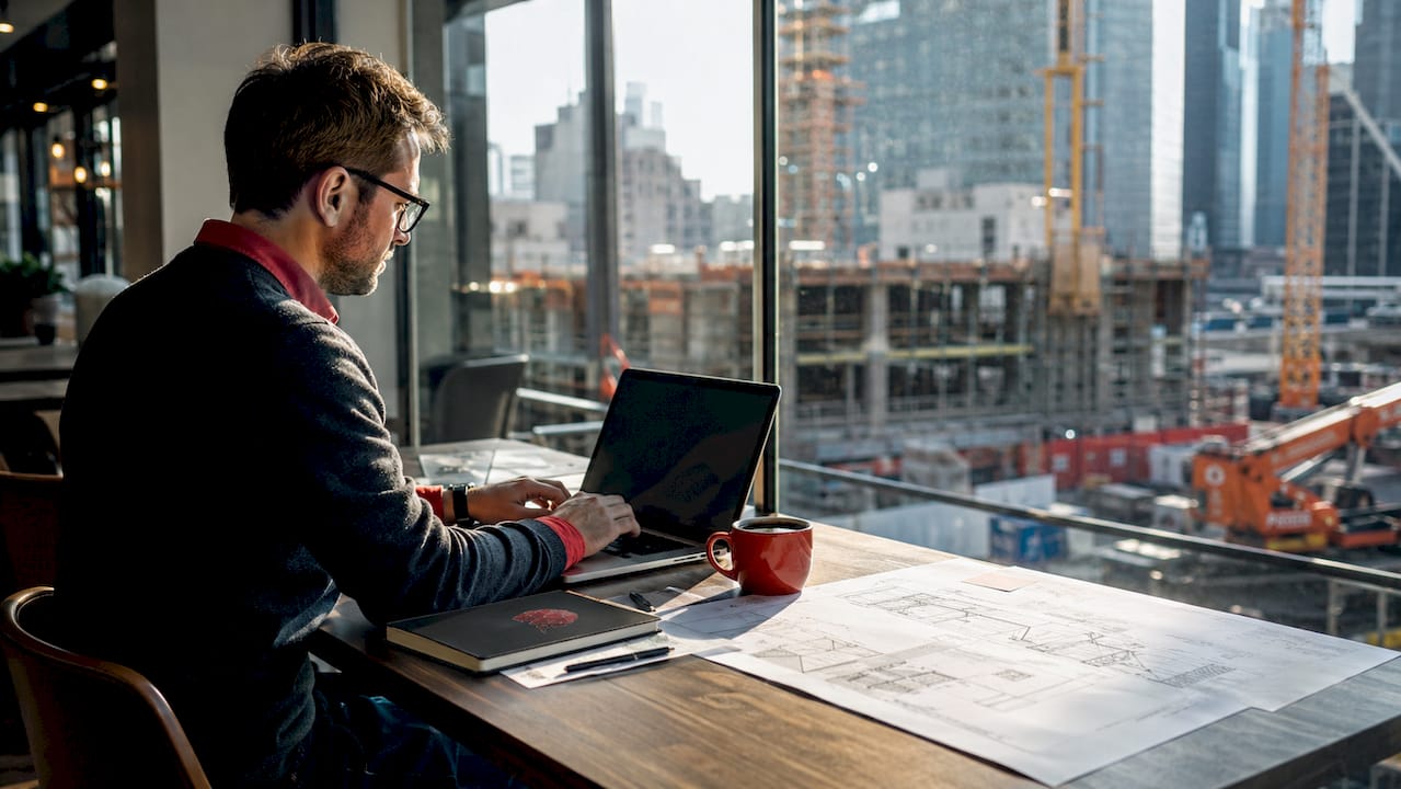Data analyst working in construction office