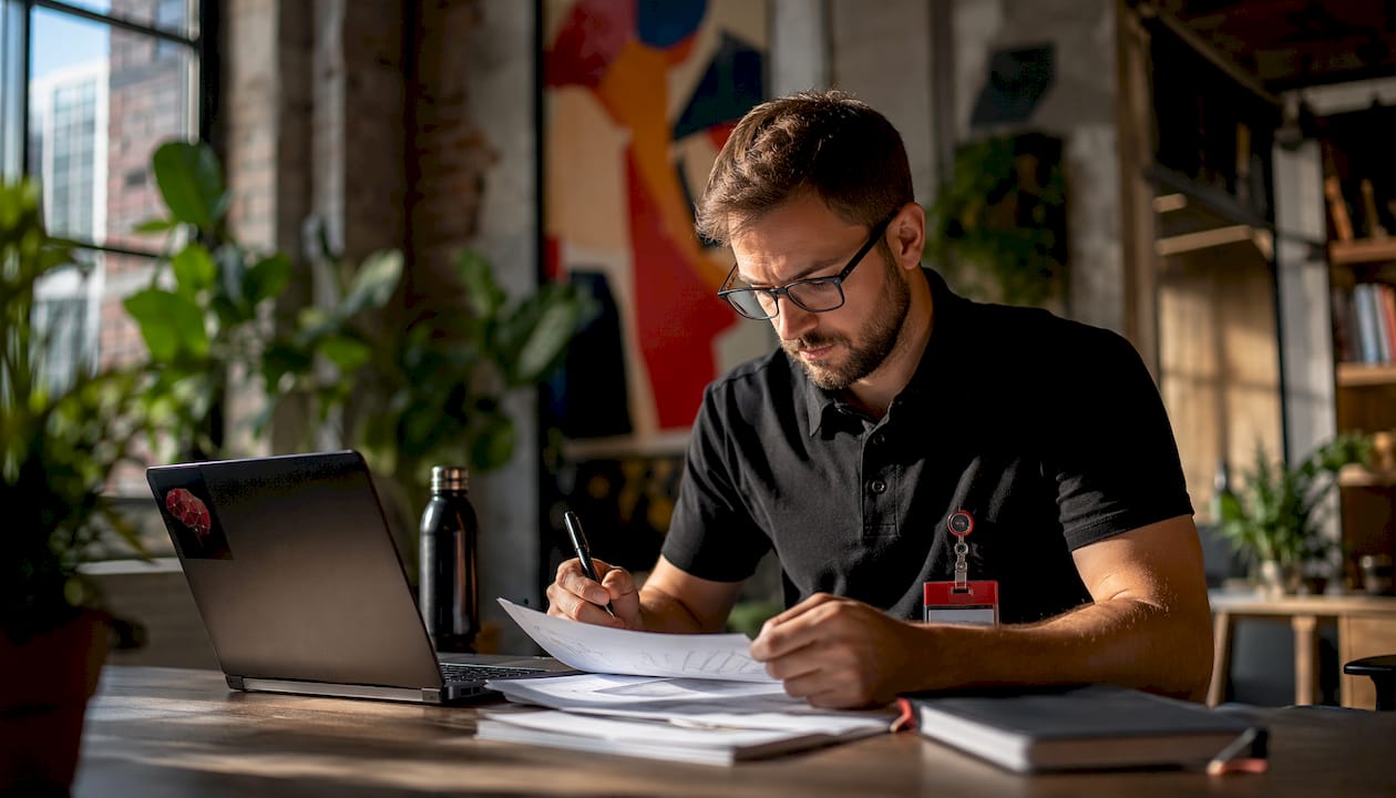 Engineer reviewing datacentre infrastructure documents