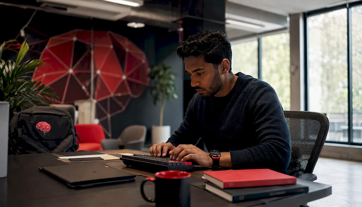 Engineer coding in UK tech startup