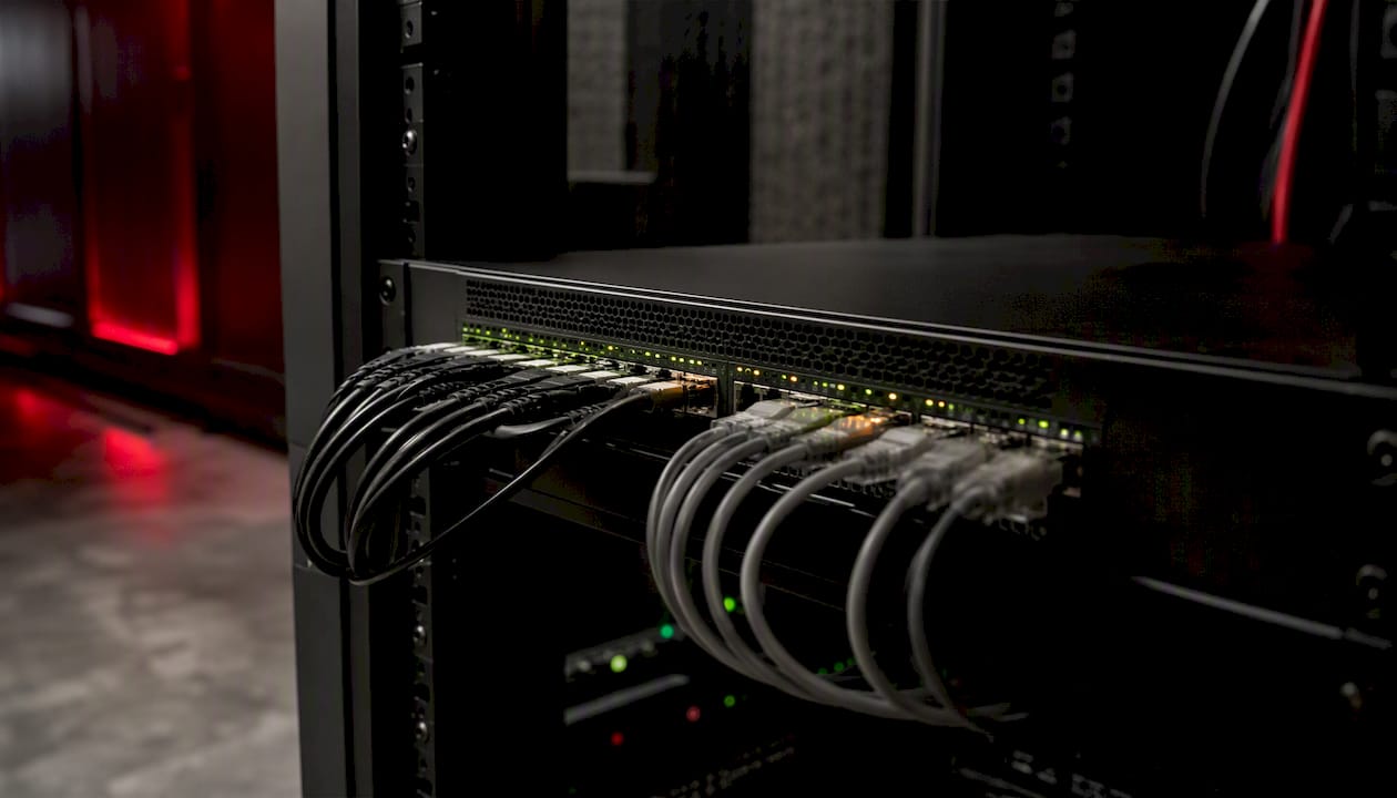 Close-up of load balancer in data center rack
