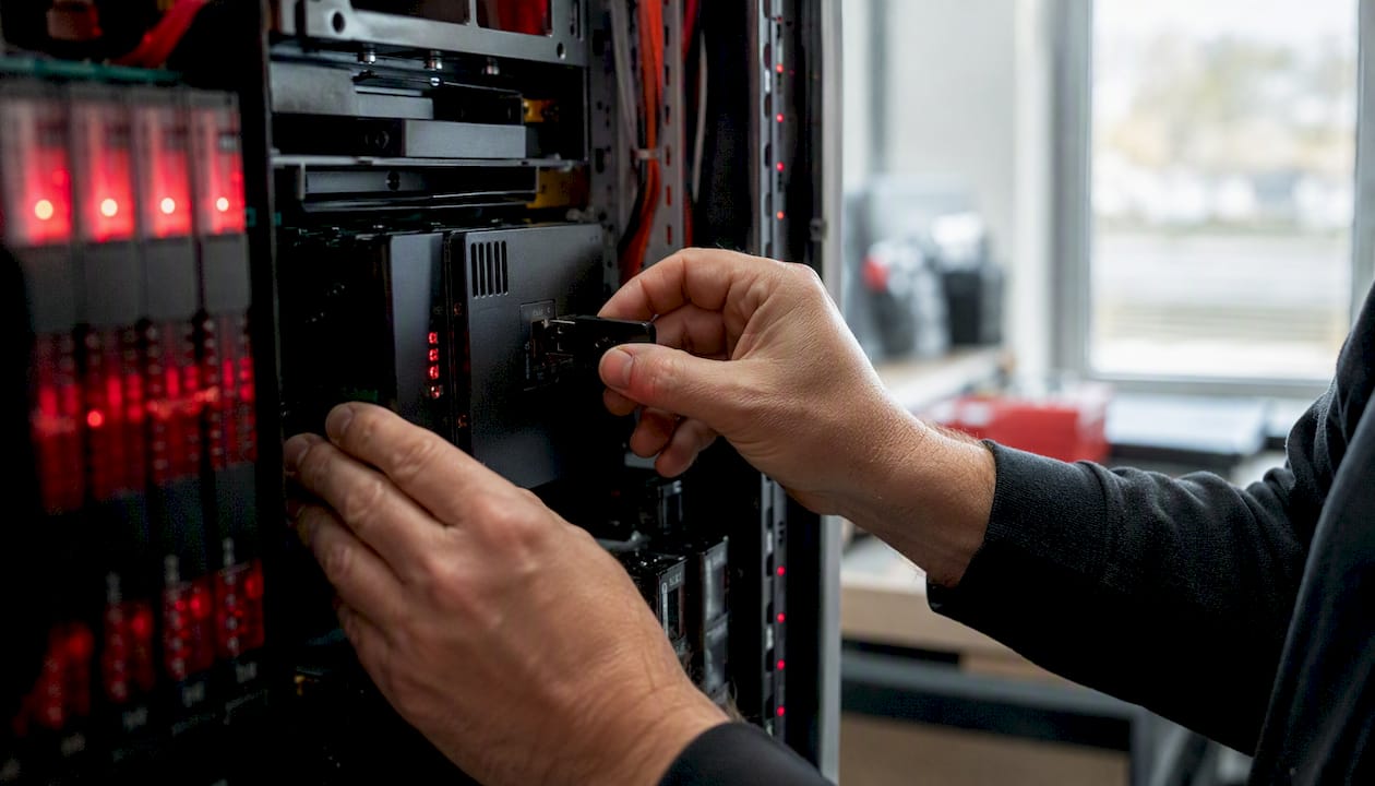 Hands installing security certificate device