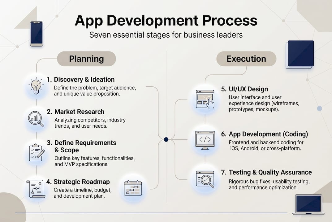 Infographic outlining app development stages