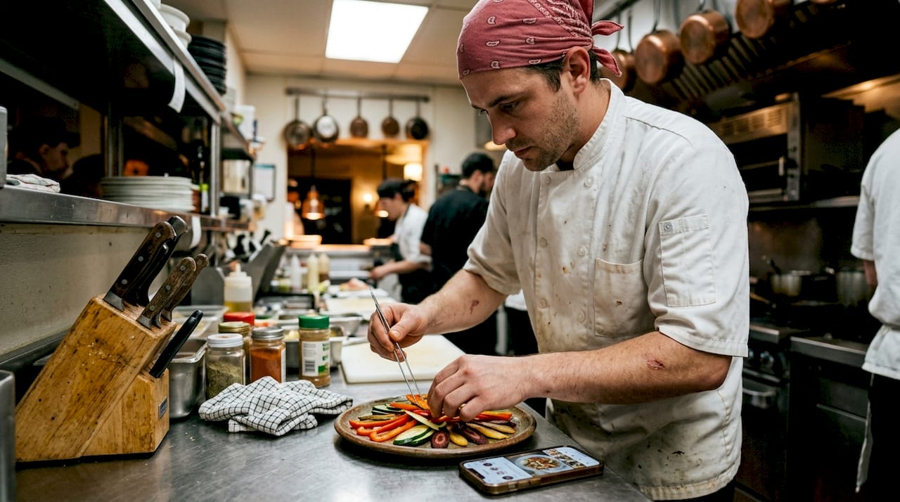 Chef arranging food for social content photo