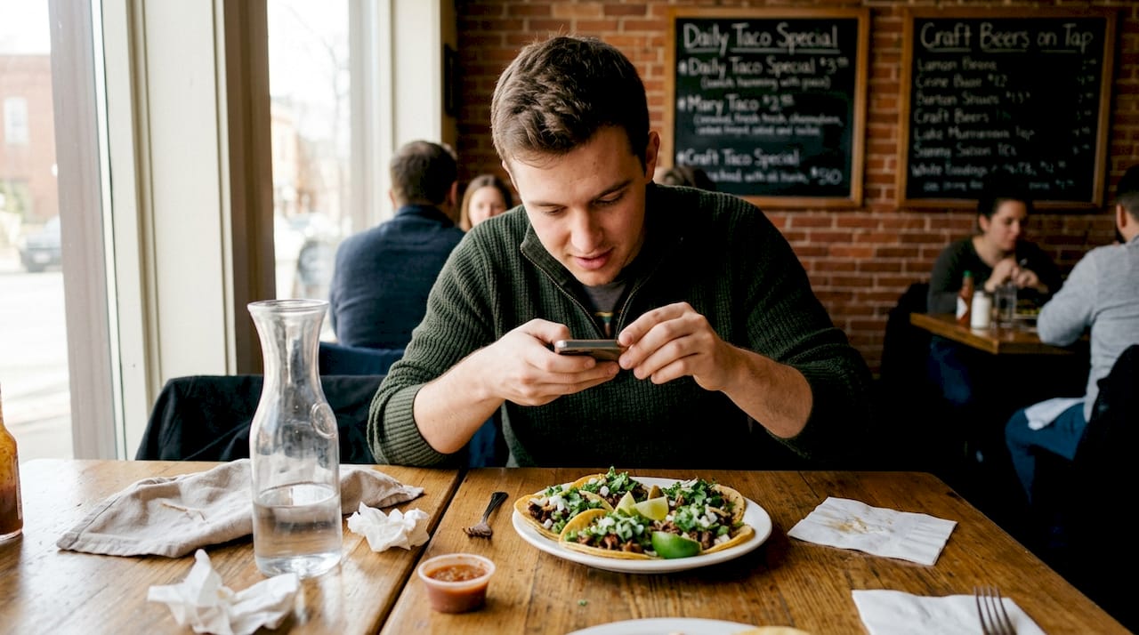 Diner taking Instagram contest food photo