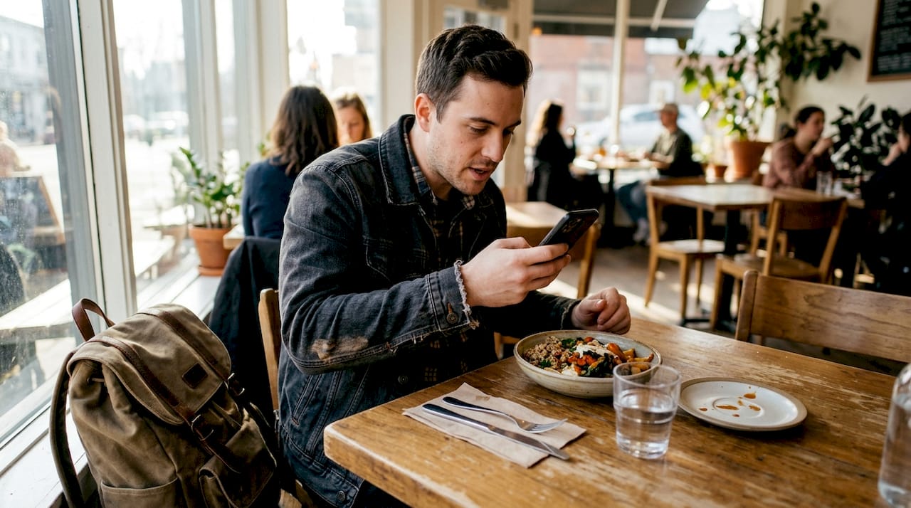 Influencer filming restaurant campaign video