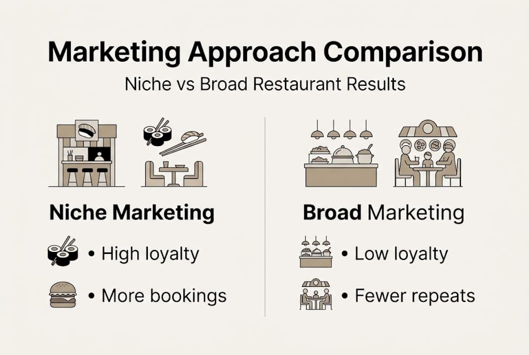 Infographic comparing niche versus broad restaurant marketing