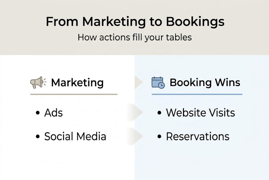 Infographic restaurant marketing to booking flow