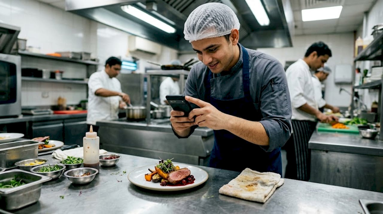 Chef sharing special on Instagram in kitchen