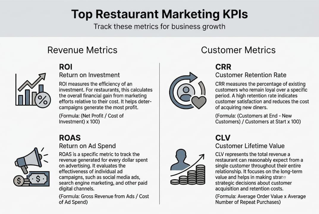 Infographic comparing key restaurant marketing KPIs