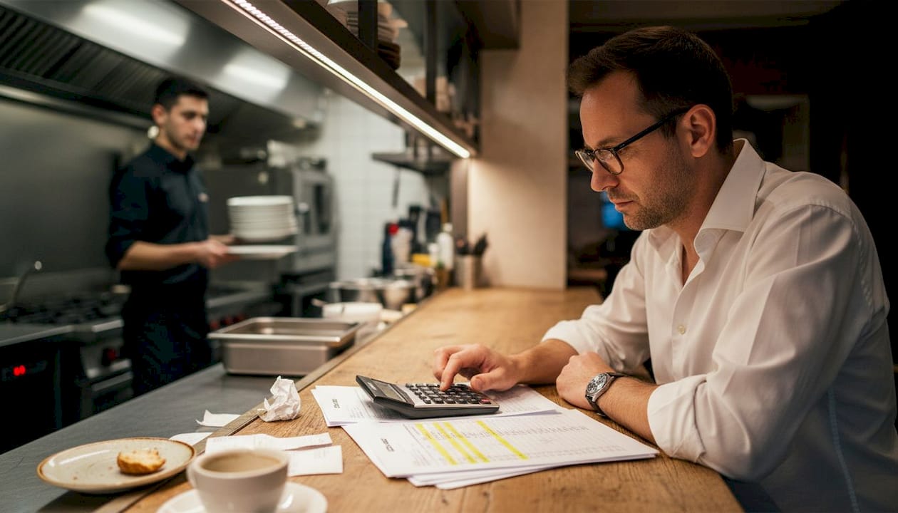 Restaurant owner reviews marketing budget sheets