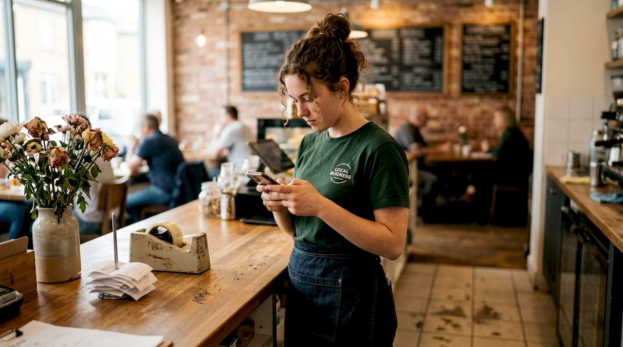 Staff member posting on restaurant social media