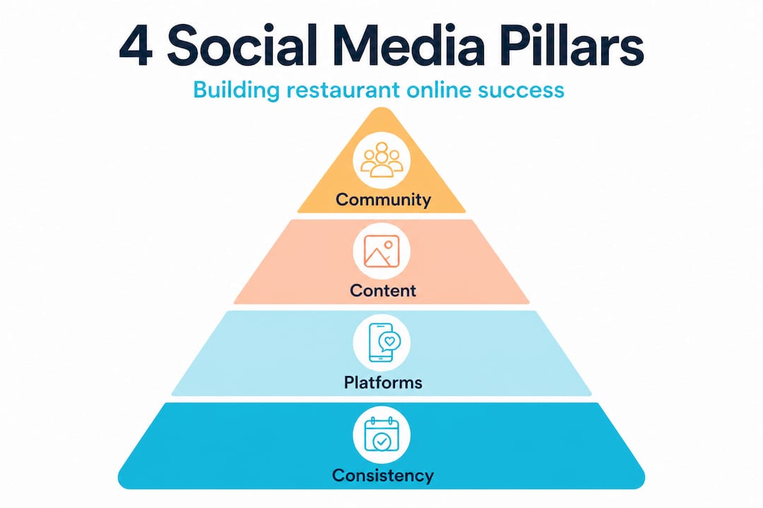 Infographic showing four pillars of restaurant social media