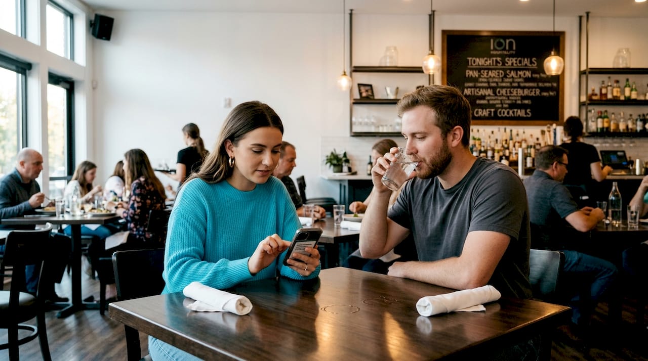 Diner confirming restaurant reservation on phone