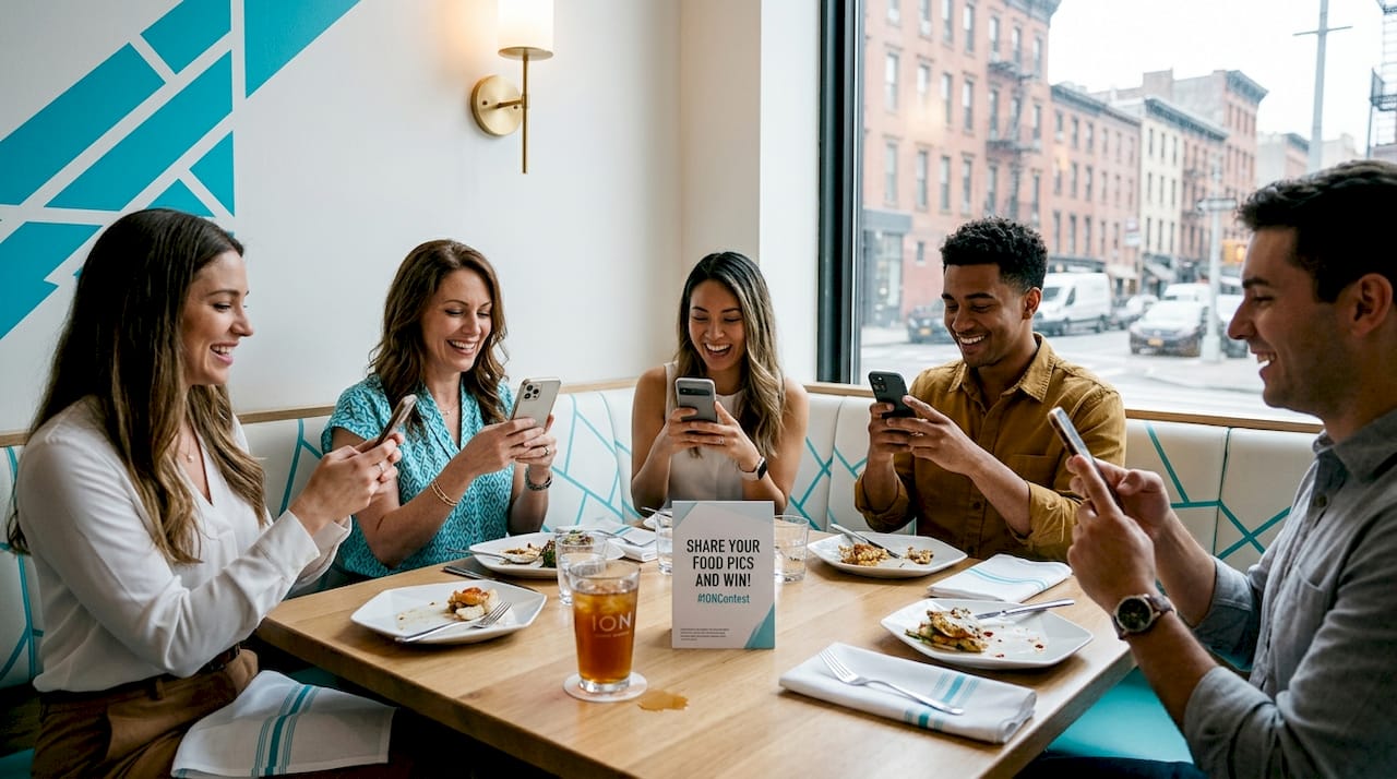 Diners taking restaurant contest food photos