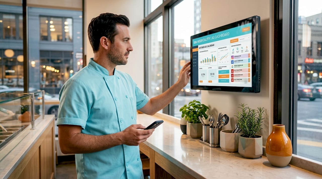 Restaurant manager using digital ad dashboard