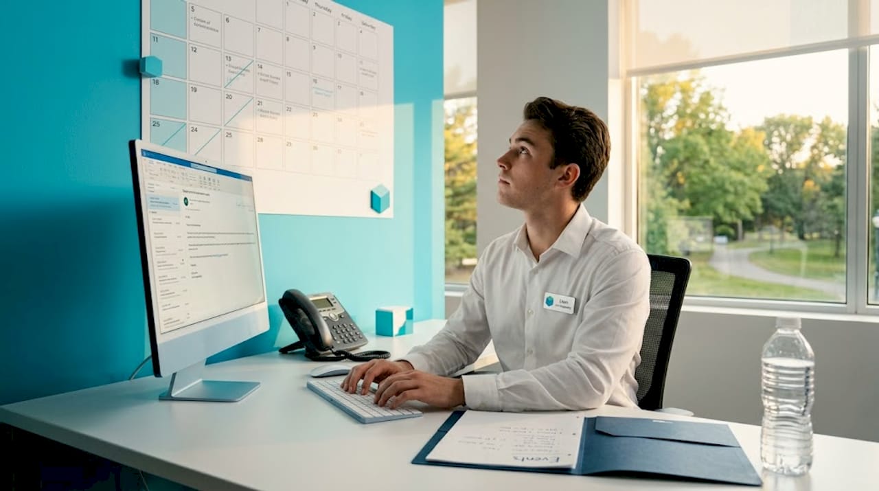 Host replying to event inquiry at front desk