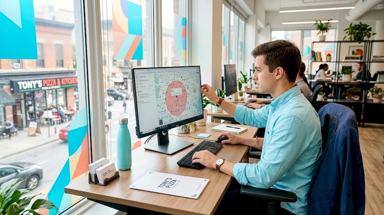 Assistant adjusts map radius for restaurant ad