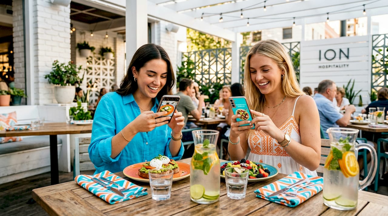 Diners photographing meals for social media