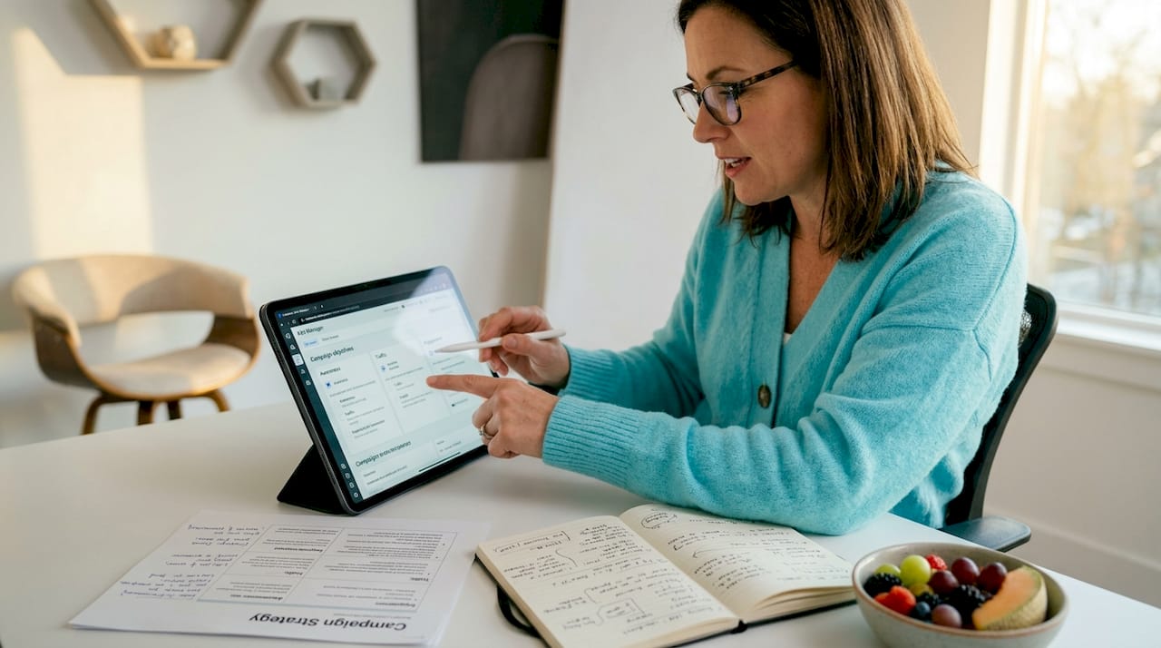 Restaurant owner planning Facebook ad campaign setup