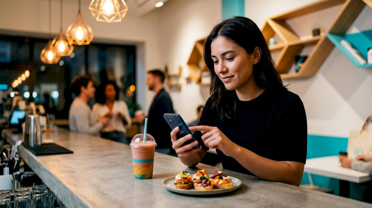 Customer using restaurant loyalty app on smartphone