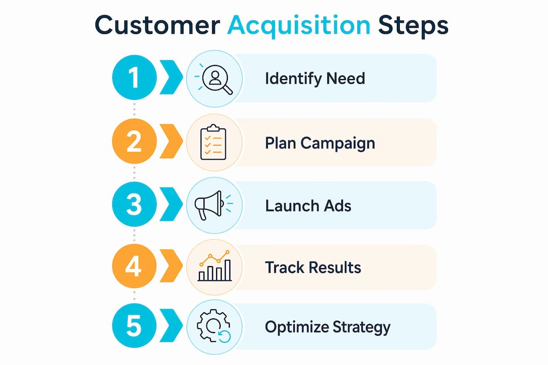 Infographic illustrating customer acquisition steps