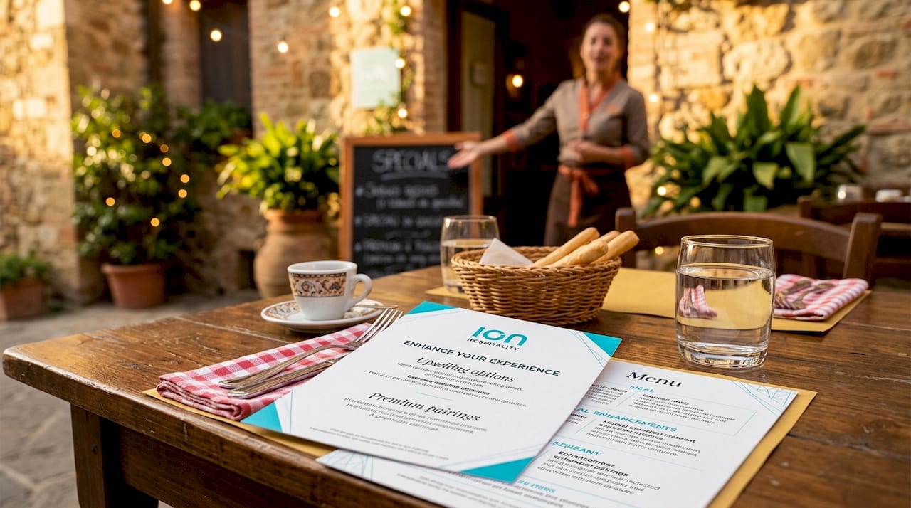 Table with menu highlighting upselling options