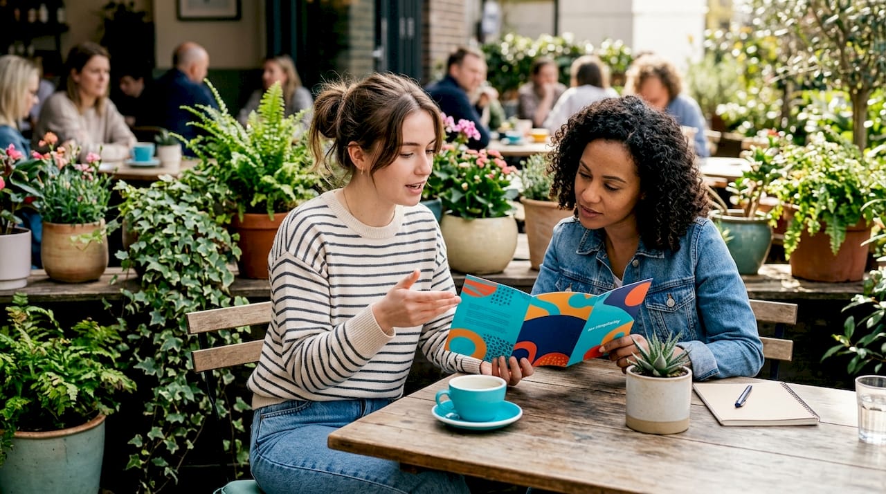 Hands adjusting restaurant ad targeting settings on tablet