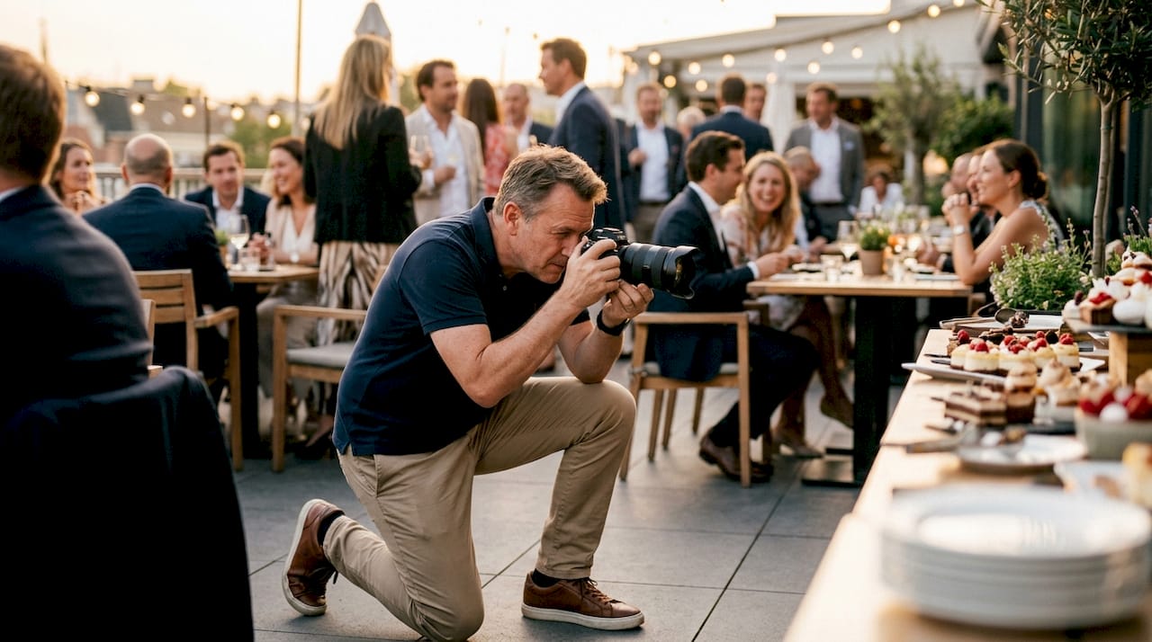 Photographer capturing restaurant event details