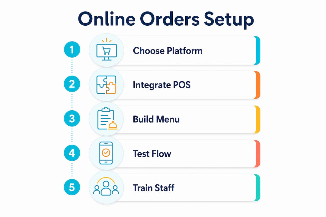 Infographic outlining five steps to set up online restaurant orders