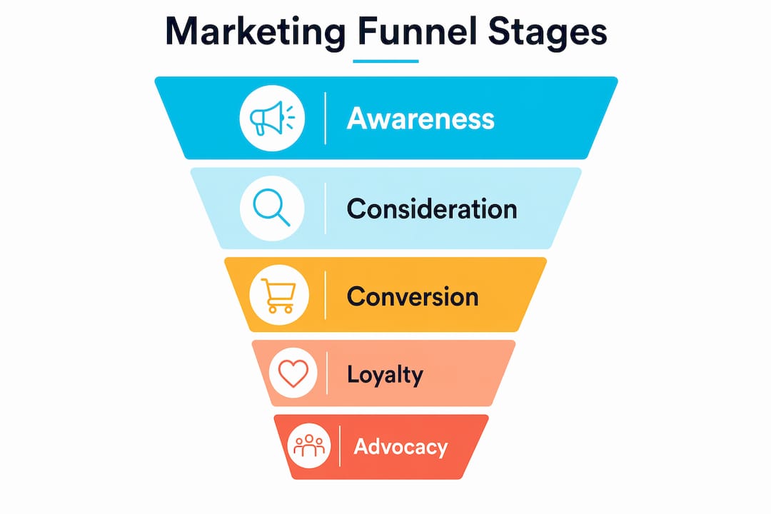 Infographic showing stages of restaurant marketing funnel