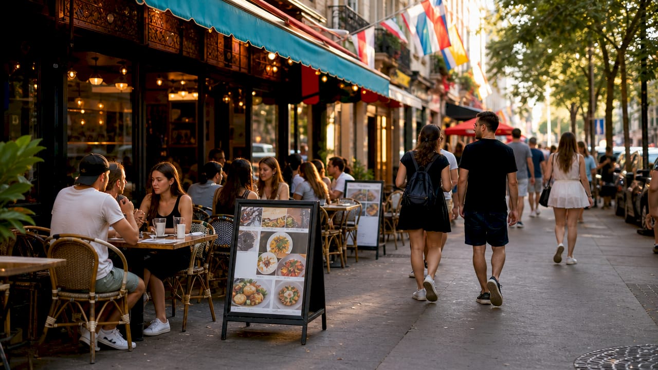 Diverse out-of-home restaurant advertising outdoors