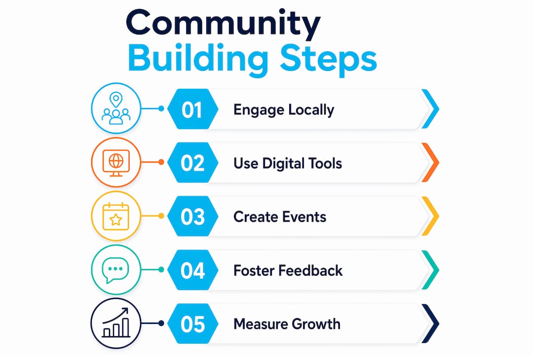 Infographic with five key steps for building restaurant community