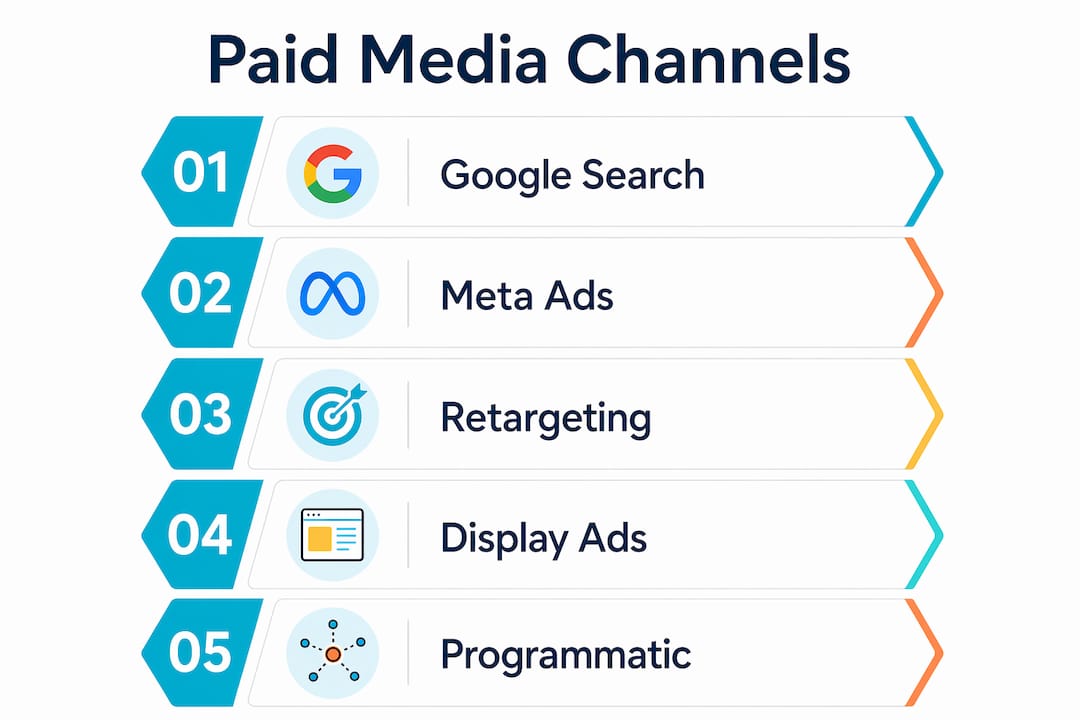 Infographic showing main paid media channels for restaurants