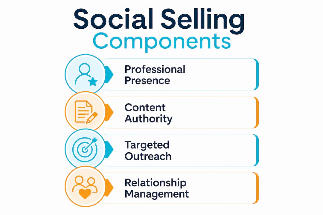 Infographic showing four core components of social selling