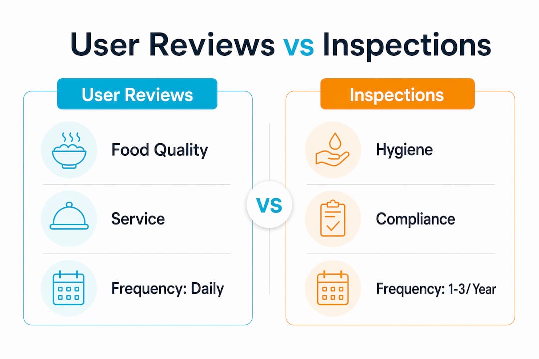 Infographic comparing user reviews and food safety inspections