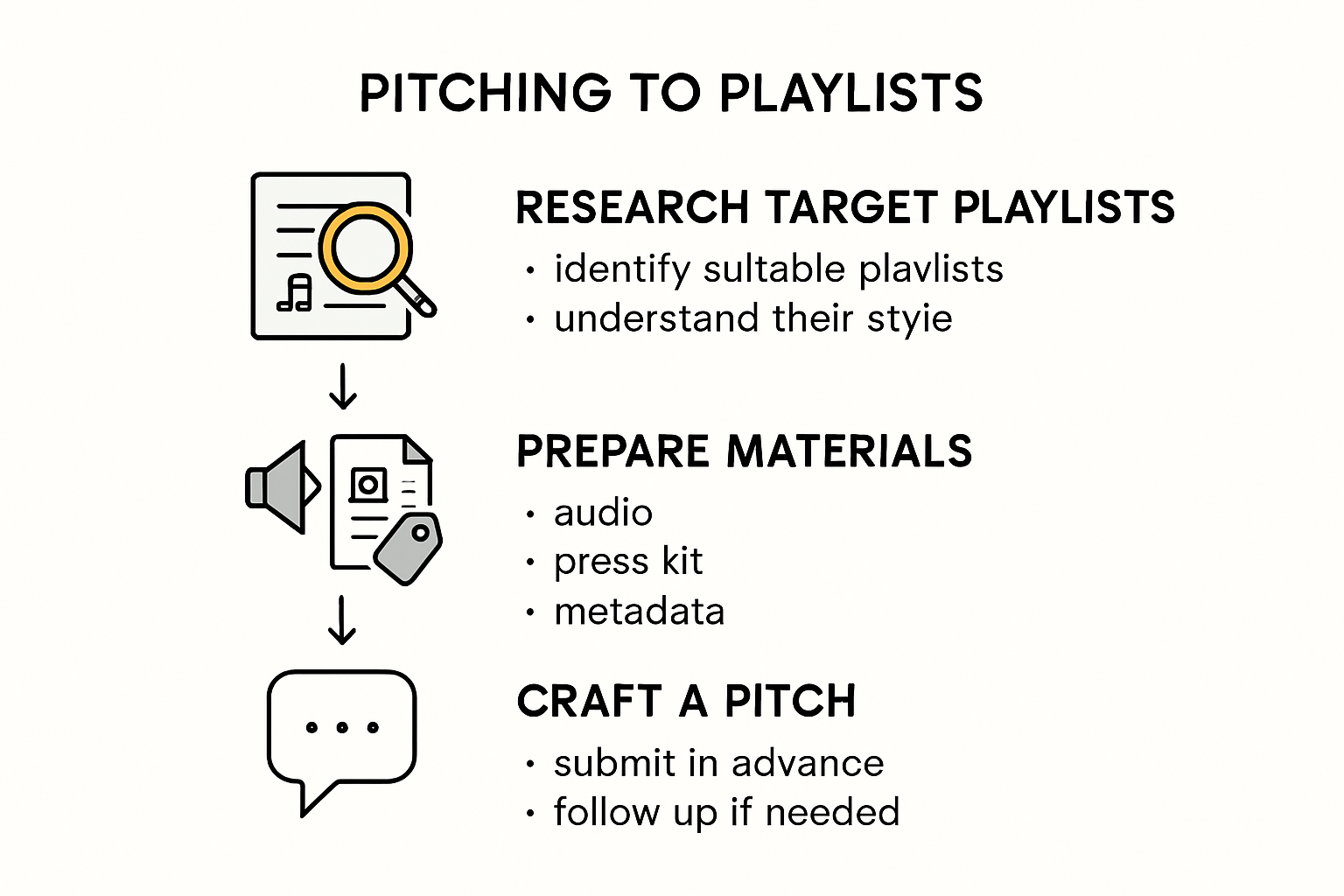 Step-by-step guide infographic on pitching music to playlists