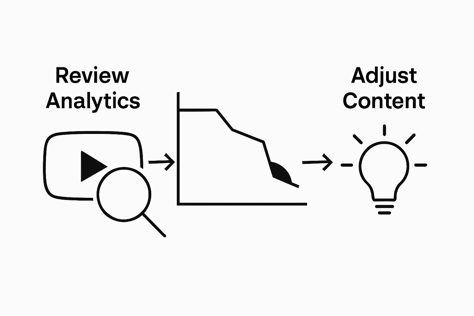 Infographic showing three steps to analyze and boost YouTube music channel performance